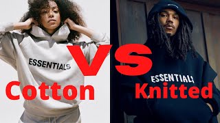 FOG ESSENTIALS: KNITTED HOODIE VS COTTON HODDIE | Sizing, Quality, Measurement & Side to side video.