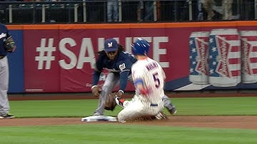 MIL@NYM: Gomez throws Wright out at second base