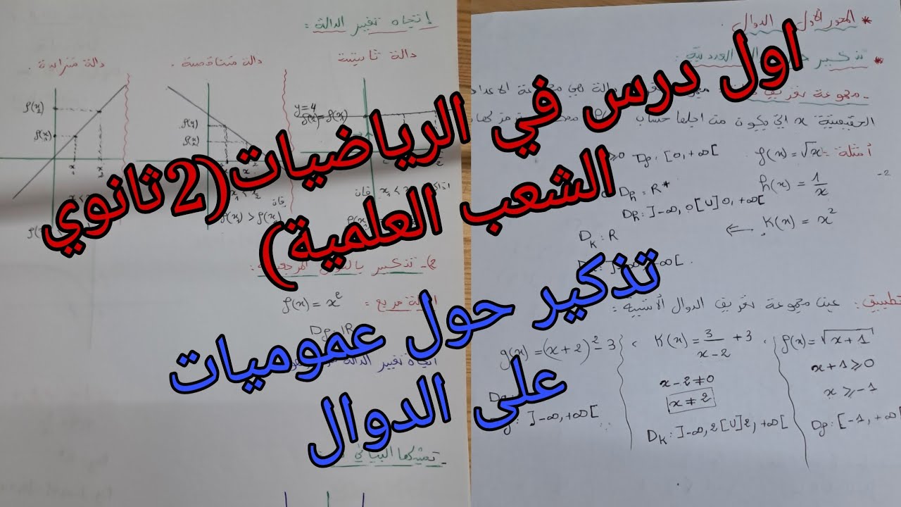 اول درس في الرياضيات للسنة الثانية ثانوي:تذكير حول عموميات على الدوال جميع الشعب العلمية