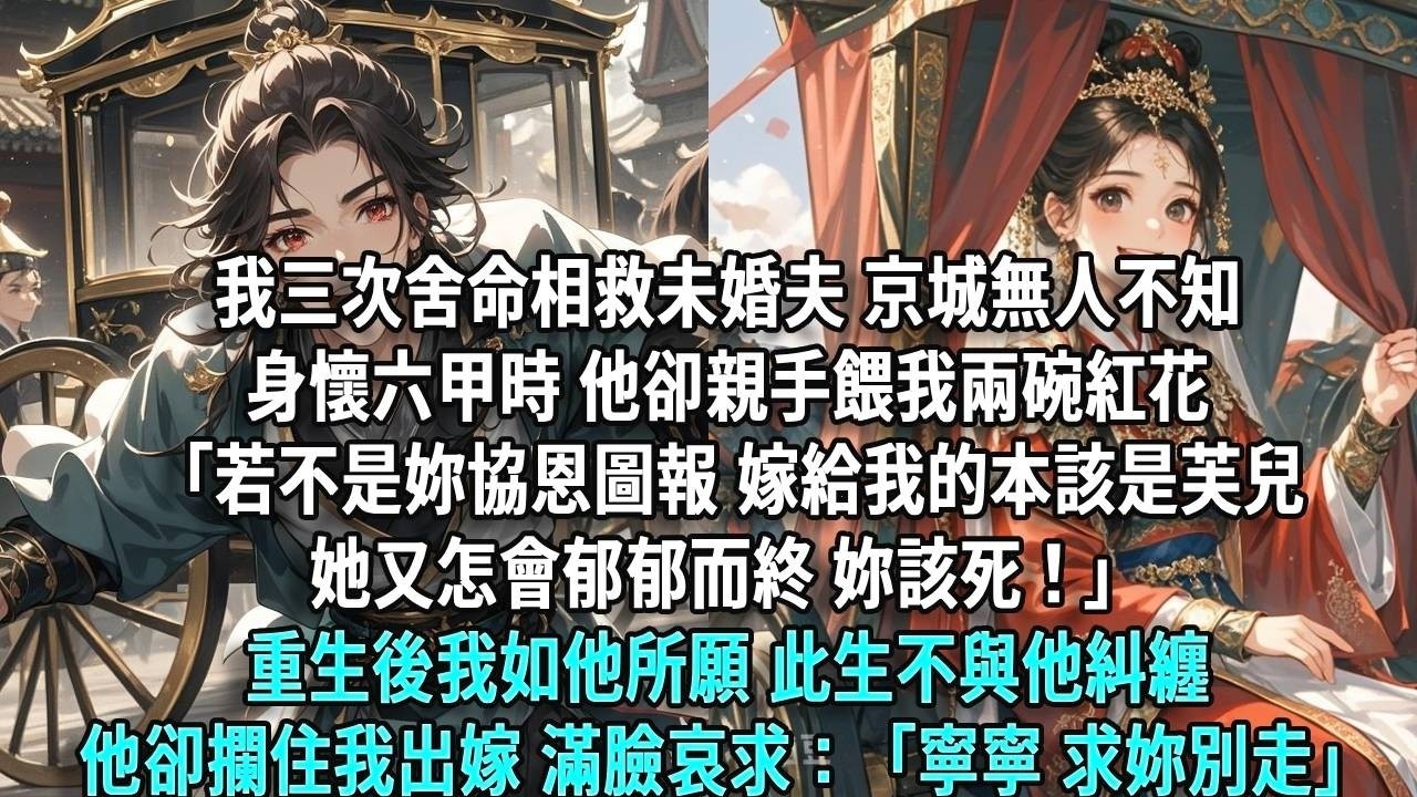 我三次捨命相救未婚夫，京城無人不知。身懷六甲時，他卻親手喂我兩碗紅花。「若不是你挾恩圖報，嫁給我的本該是芙兒，她又怎會鬱鬱而終，你該死！」重生後我如他所願，此生不與他糾纏，他卻在成婚那天攔住我出