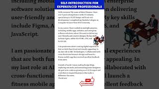 Self Introduction for Experienced Professionals | How to Introduce Yourself in an Interview