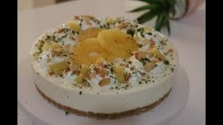 pineapple cheesecake تشيز كيك الاناناس الباردة بدون جيلاتين طعم فوق الخيال