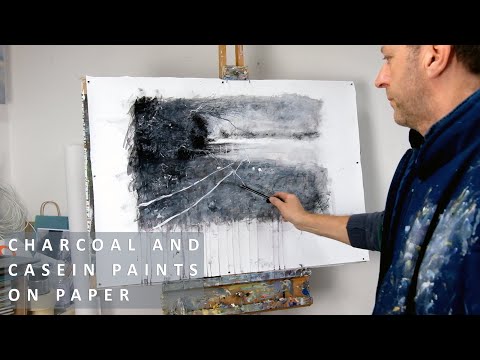 Mixed Media Landscape Drawing / Painting with Charcoal and Casein