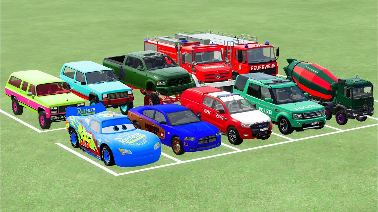 ALL TRUCK, GO GO MCQUEEN, MIXER TRUCK SMALL, AMBULANCE, POLICE CAR, MERCEDES, FIRE DEPARTMENT 