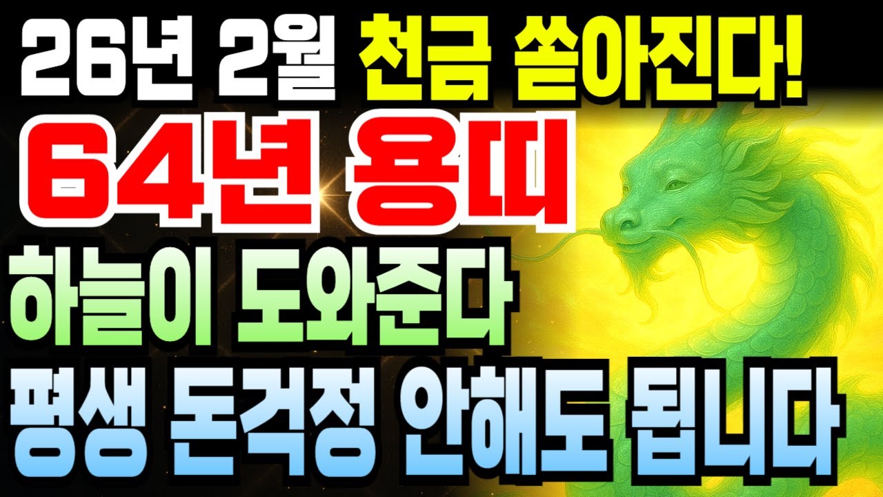 갑진년생 용띠 1964년생 62세 2월 운세 2026년 병오년 절대 후회 없어요! 신이 도와 돈복 넘치며 금전 걱정 끝나고 억대 부자 되는 운명 확정됐습니다.