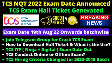 TCS NQT Exam Date Announced | TCS Hall Ticket Mail | TCS ITP Exam Date | TCS Hiring Criteria Changed