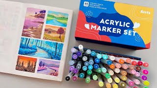 🎨 painting landscapes using acrylic markers ☁️ arrtx 60 colour set