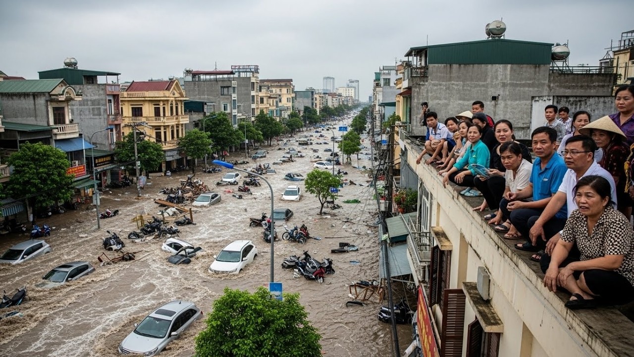 Dòng Nước Tăng Cao Được Camera Ghi Lại Rõ Nét