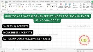How to activate worksheet by index position in excel using vba code