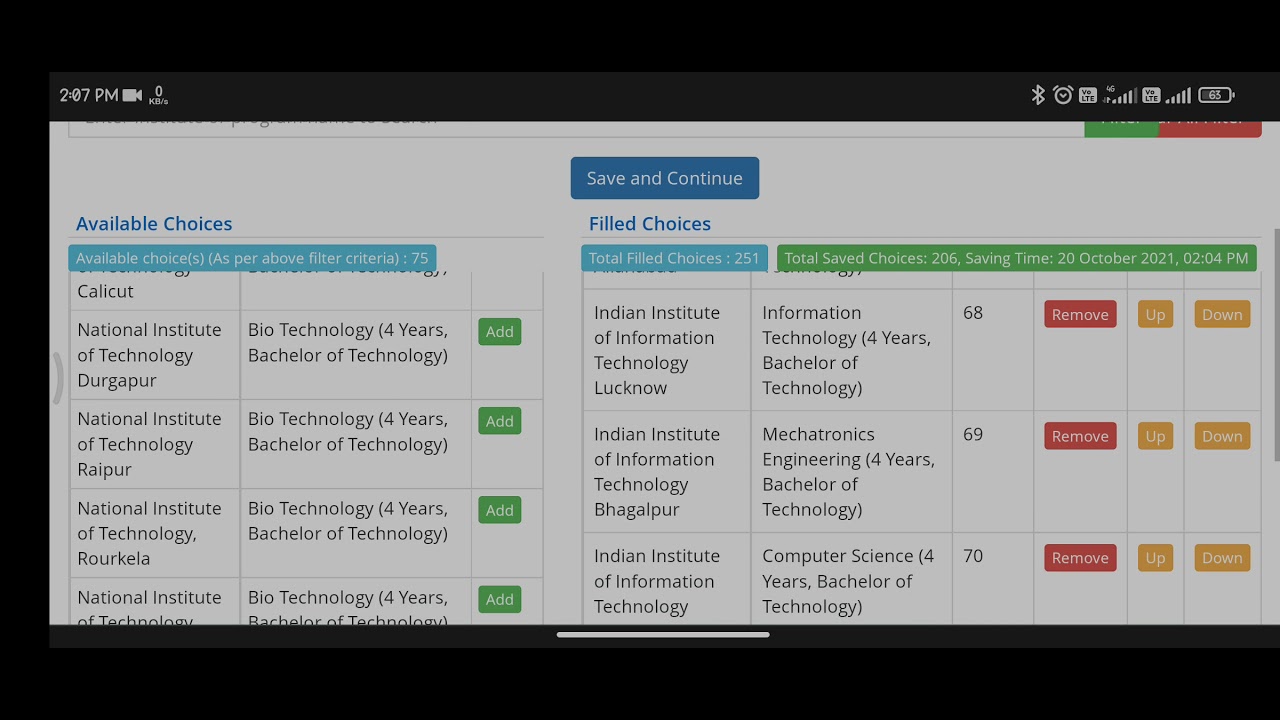 Live choice filling for IIIT college in JOSSA counselling 2021 for iit jee student