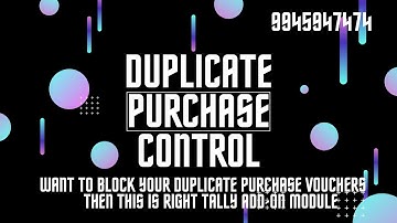 Duplicate Purchase Control - Tally Add-on Module