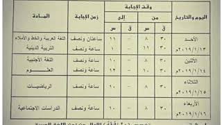 جدول امتحانات الصف السادس الإبتدائي الترم الاول 2019 القليوبية