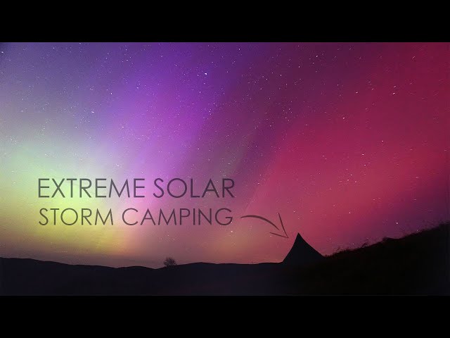 Solo Camping Under Northern Lights 💜 Extreme u0026 Unexpected Solar Storm class=