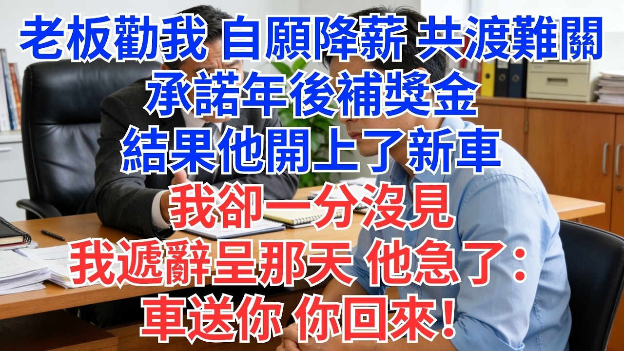 老闆要我「自願降薪」共體時艱，說好年後補獎金…結果他換百萬新車，我一分沒拿！遞辭呈那刻，他喊：「車送你，回來！」#為人處世#生活經驗#情感故事#职场