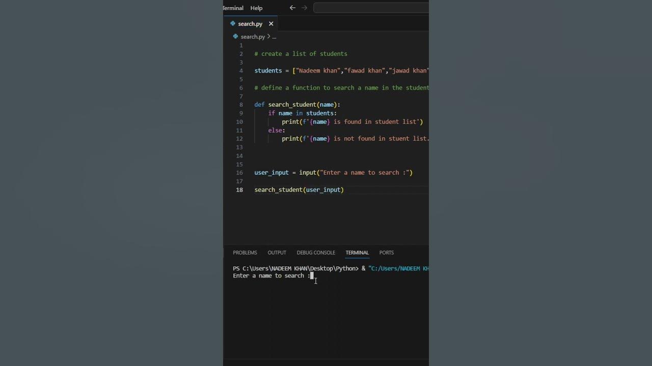 search element in a list - python tutorials - YouTube