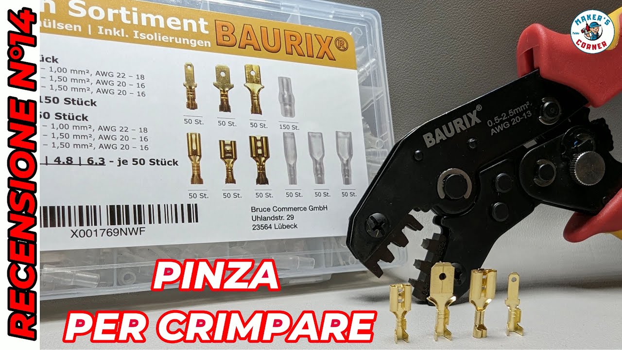 Pinza per connettori elettrici Baurix e kit puntalini capicorda 