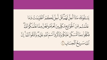 آية ٥ من سورة المائدة: "يسألونك ماذا أُحل لهم .." معنى"وما علمتم من الجوارح مُكلِبين .."