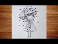 Happy Girl Holding Umbrella | Cute girl drawing easy | beautiful girl Drawing Step by step