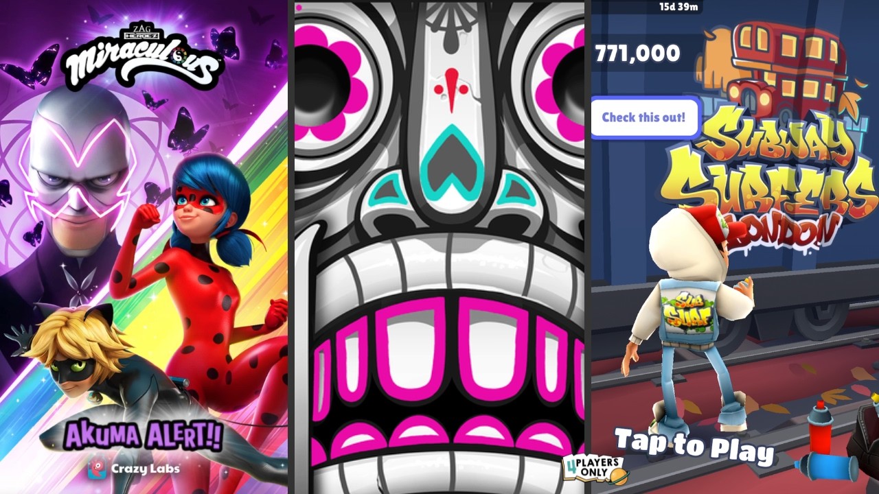 Чудесная Ледибаг и Кот Нуар 🐞 против Temple Run 2 🎅 Зимняя Страна Игрушек! против Subway Surfers