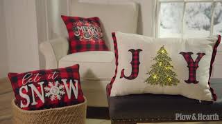 Lighted Holiday Saying Buffalo Plaid Throw Pillows