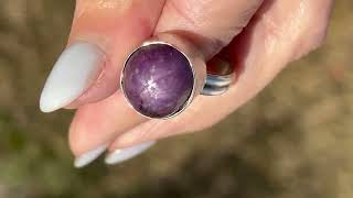 Purple Star Sapphire / Star Ruby Ring in Sterling Silver. 3/4" + 11g  *Video* Information