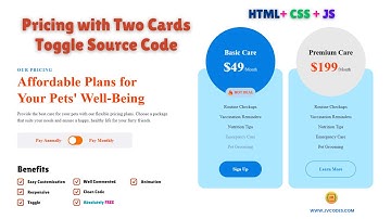 How to Create a Responsive Pricing with Two Cards Toggle Using HTML CSS and JavaScript (Source Code)