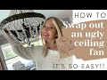 How to swap out a ceiling fan for a chandelier... IT'S SO EASY! | DecorSauce