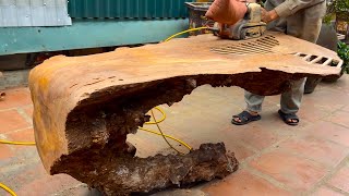 The Large Table Made From 500 Years Old Tree Trunk Amazing Woodworking Creative Skills