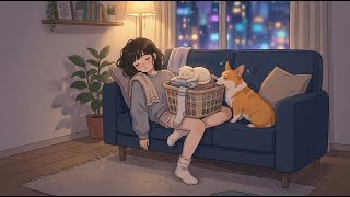 Overworked Girl Asleep on the Sofa with Laundry Basket 🧺 Cozy Night Animation with Pets🌙✨ screenshot 4