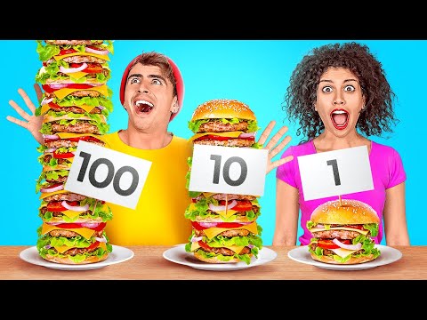 100 KAT YEMEK KAPIŞMASI || Dev Ve Minik Yiyecek! 24 Saatlik Ekstrem Meydan Okuma 123 GO! CHALLENGE