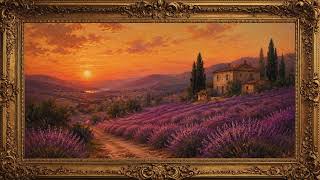 Lavender Hills at Sunset | Vintage Elegant Framed Painting Art 4K | TV Screensaver