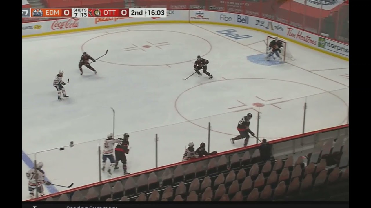 Brannstrom defending vs. Oilers