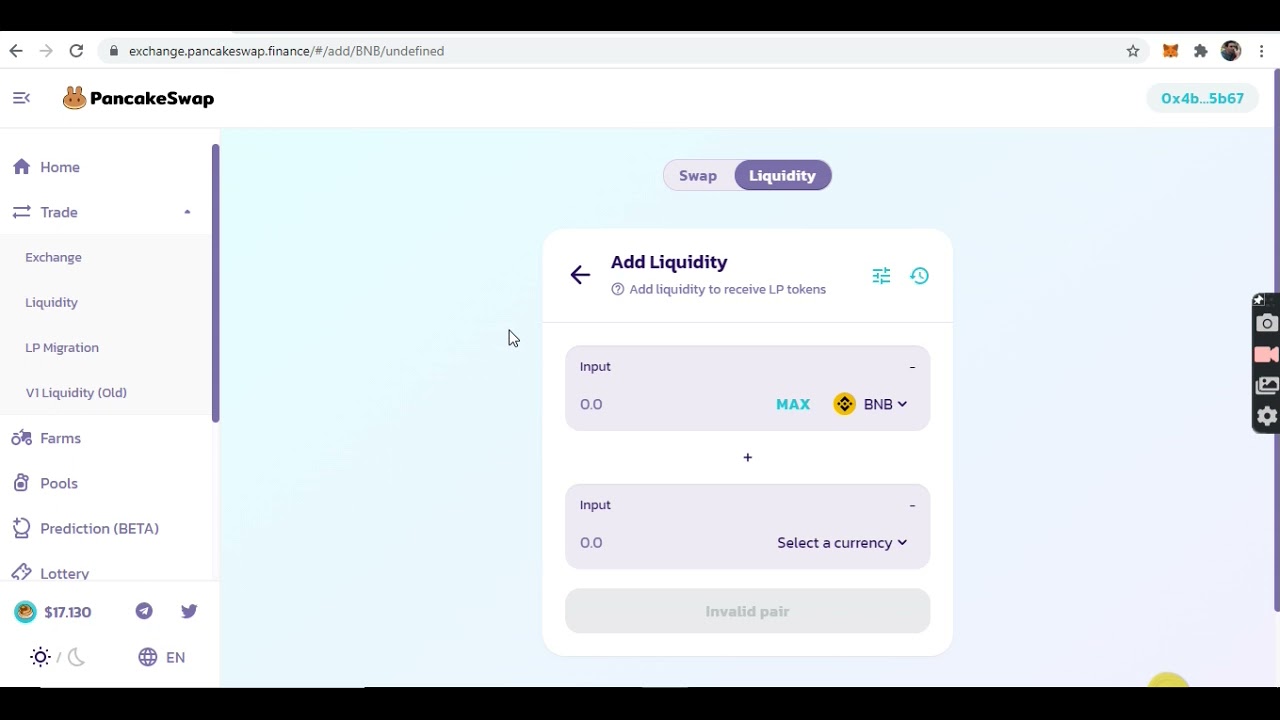 Cannot add liquidity in PancakeSwap