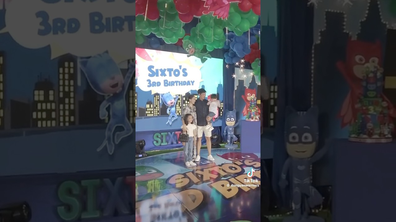 Sixto Dantes 3rd Birthday Celebration PJ Masks Gekko, Catboy, Owlette Mascot Costume