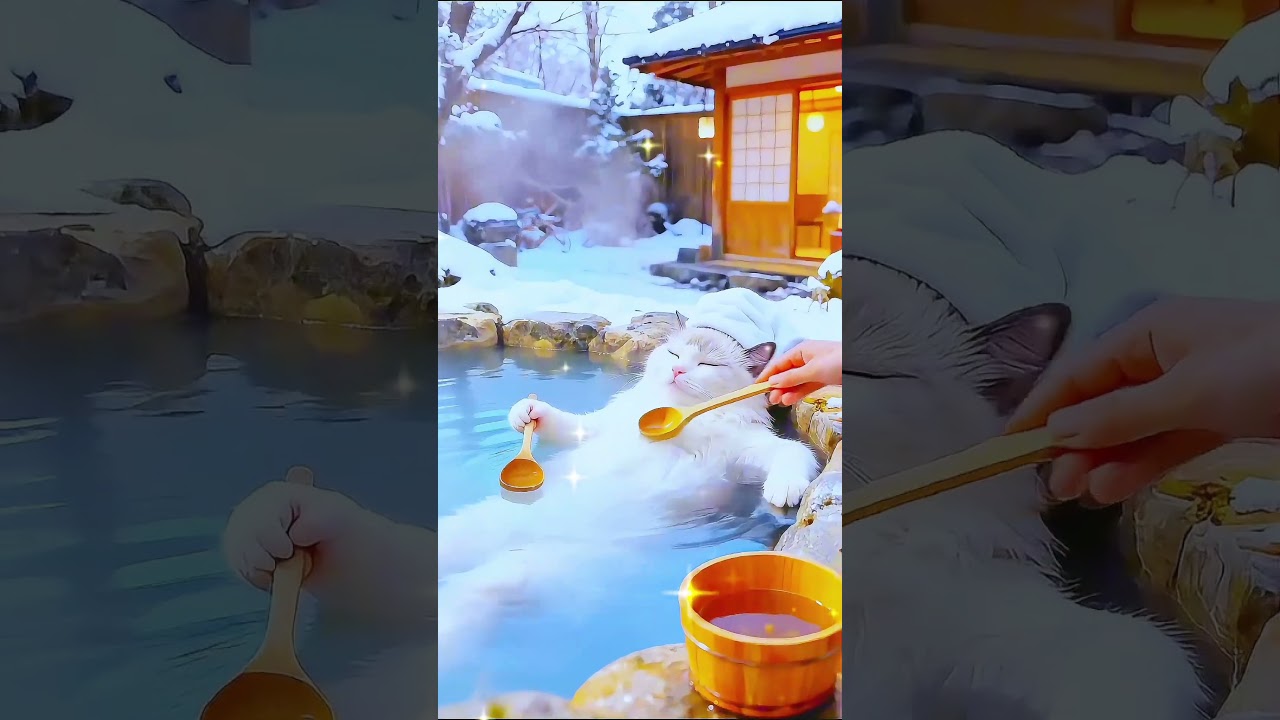 湯けむりの猫The Cat in the Hot Spring#かわいいニャンコ#癒される動物動画 #cutekitten# cat#animals