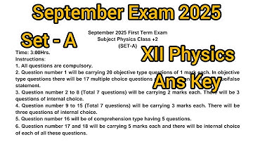 XII Physics Answer key Physics Sept exam 2025 Set A #pseb #physics 