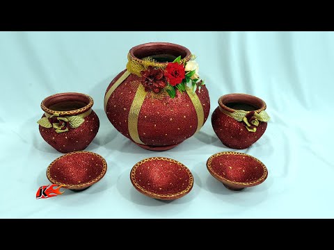 DIY Pot or Matki Decoration for Wedding, Navratra, Diwali | JK Wedding Craft 196