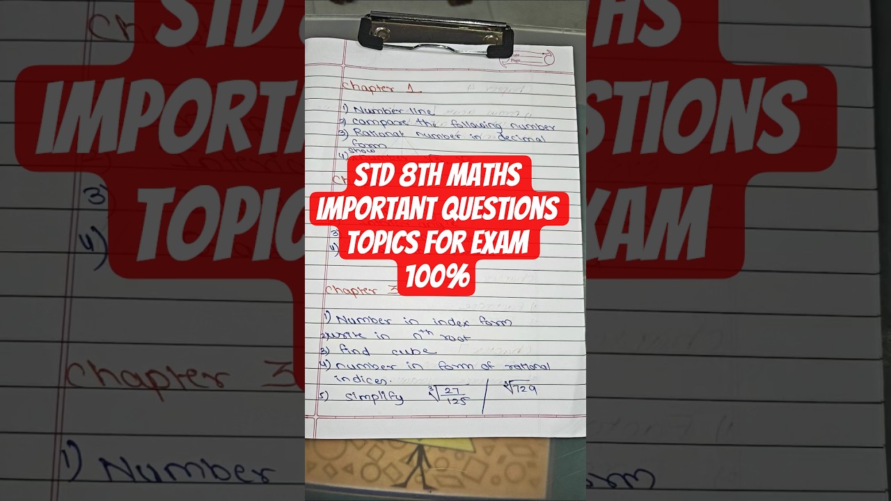 std 8th Maths important questions topics for exam 100% 