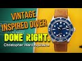 Hands on Review - Christopher Ward C65 Aquitaine Vintage Inspired Diver Sapphire Bezel Fifty Fathoms