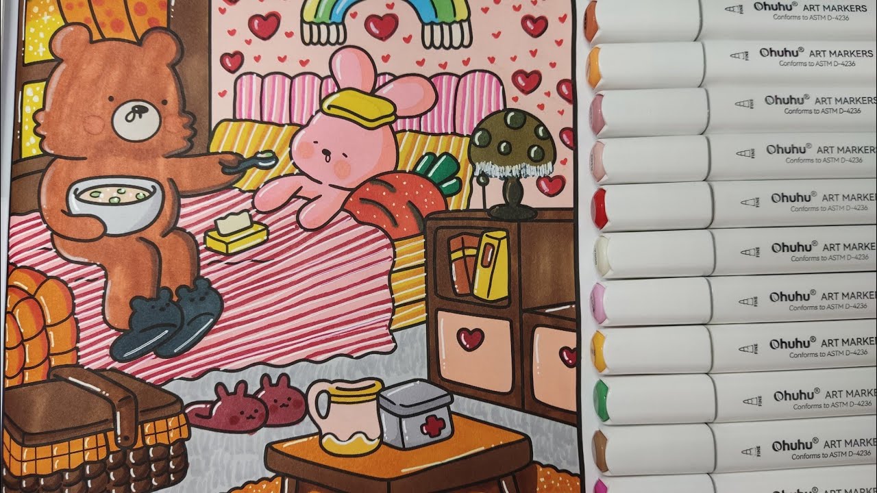 Color with me (ASMR)🌷Cozy Friends by Coco Wyo using Ohuhu Markers 