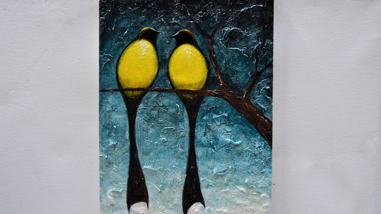Love Birds / Acrylic Painting on Canvas / Step by Step Tutorial for Beginners / Birds Painting