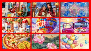 Zen Color by Number Special Pictures Collage Patchwork Flowers Breakfast Hot Air Balloon #zencolor