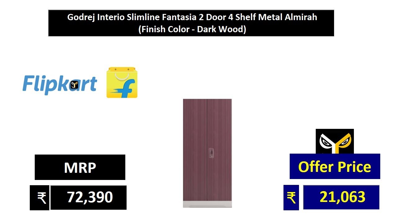 GODREJ INTERIO Slimline Fantasia 2 Door Steel Almirah with 4