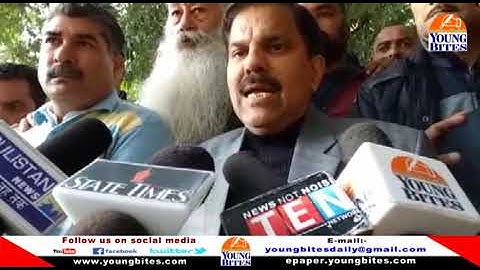 Harsh Dev Singh protest outside the office of Chief Electoral Officer