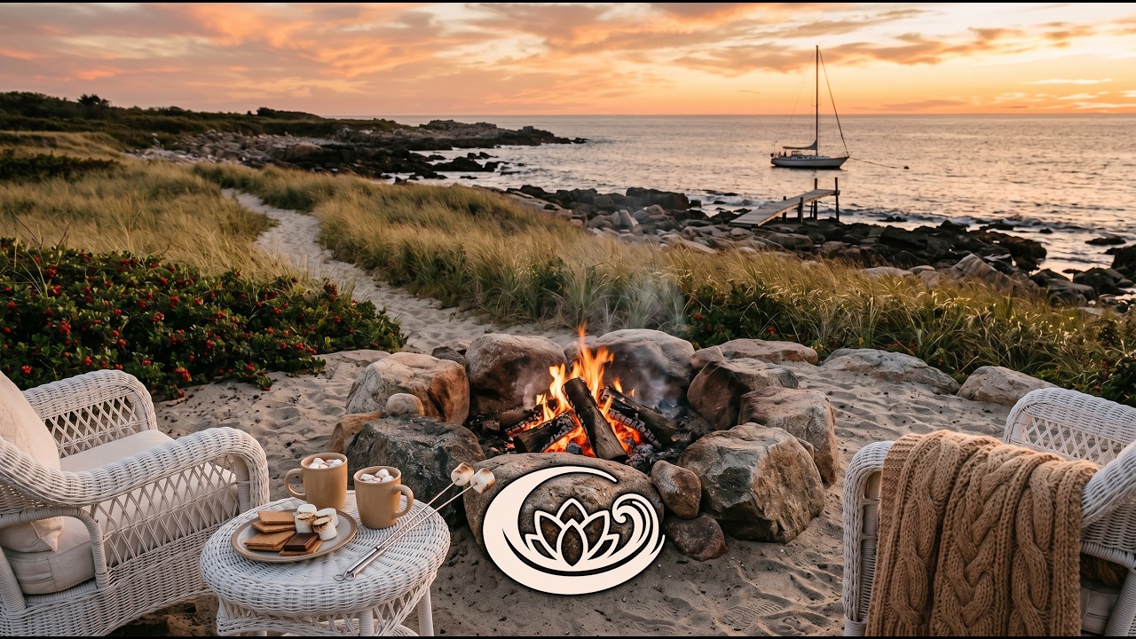 8 Hours - August Beach Evening Bonfire Ambience | Late Summer Seaside Ambient Relaxation (No Music)
