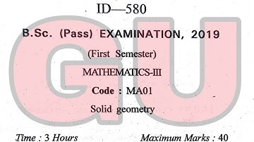 BSc (Pass) 1st Semester Mathematics-III Solid Geometry Question Paper Dec. 2019 Gurugram University