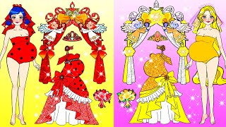 [🐾paper Diy🐾] Red Vs Yellow Bride Wedding Make Up & Dress Up | Rapunzel Compilation 놀이 종이
