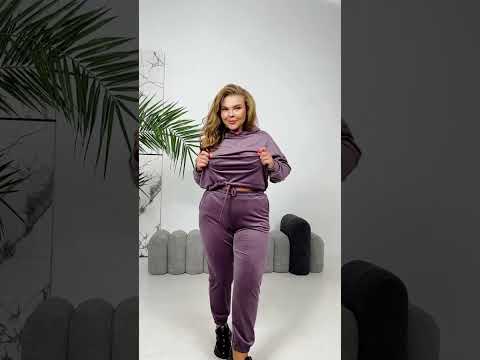 Жіночий велюровий прогулянковий костюм однотонний - кофта і штани (Розміри 42-44,46-48,50-52,54-56), Лавандовий, видео 1