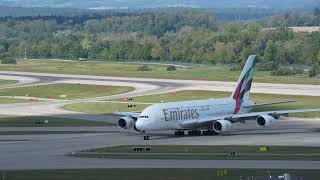 Zurich Airport Emirates Airbus A380-861 A6-EOL taxiing to gate.