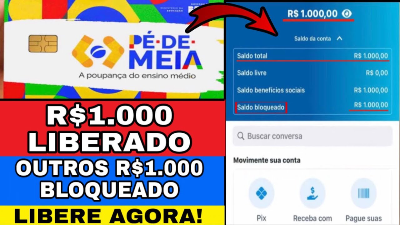 LIBEROU TUDO! PÉ DE MEIA R$1.000 INCENTIVO CONCLUSÃO JÁ NA CONTA, MAS OS OUTROS R$1.000 BLOQUEADOS!